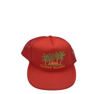 Cayman Islands Trucker Hat Red Mesh Palm Trees Sun Snapback Cap